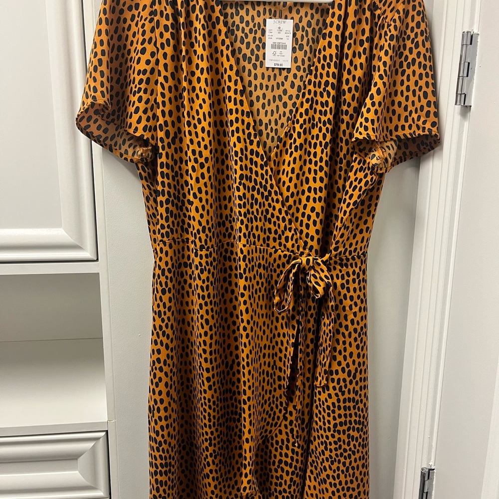 J. Crew Brown Black Wrap Midi Dress V-Neck Dolman